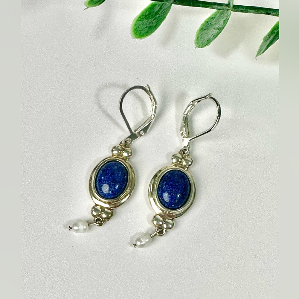 💙Vintage Lapis Sterling Silver Drop Earrings - Picture 3 of 8
